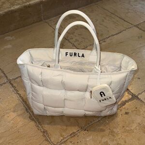 Furla Cream Quilted Tote Bag